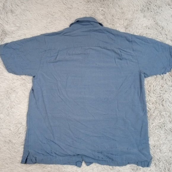 Batik Bay Mens Shirt Button Up Blue M Short Sleeve Pocket Silk Floral Hawaiian - Picture 2 of 9